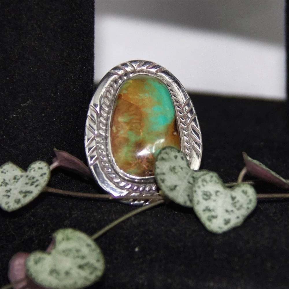 Sterling Silver Turquoise Statement Ring Size 8 Southwestern native america Ring